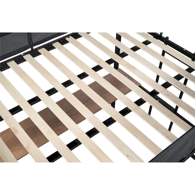 Lit mezzanine en métal pleine taille avec bureau et étagères / Cadre de lit en métal robuste
