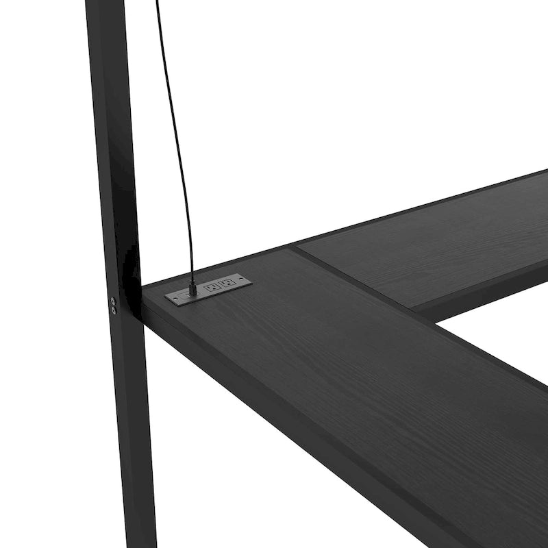 Lit surélevé double XL avec bureau en L et port USB