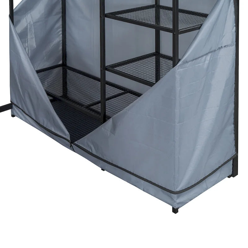 Lit mezzanine double en métal avec bureau, étagères, prise de courant, lumière LED et armoire