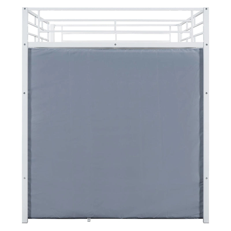 Lit mezzanine double en métal avec bureau, étagères, prise de courant, lumière LED et armoire