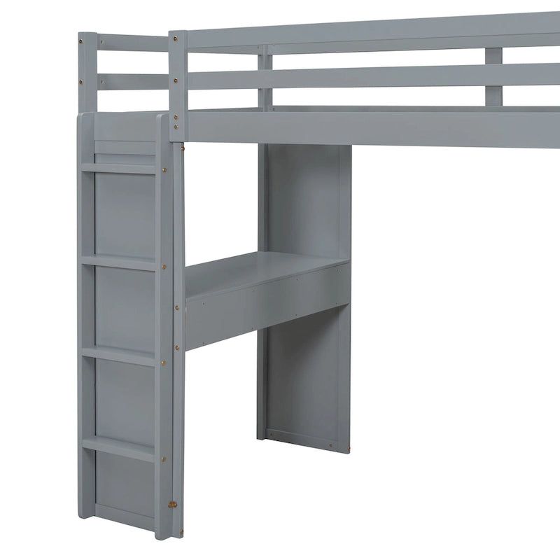 Full Size Loft Bed with large shelves, writing desk and LED Light