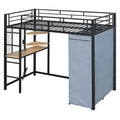 Lit mezzanine en métal pour lits jumeaux avec bureau, étagères, prise de courant, lumière LED et armoire
