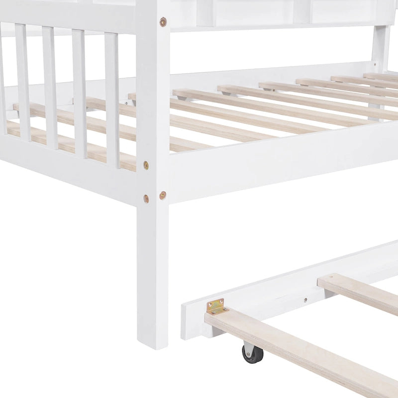 Lit cabane en bois double avec lit gigogne, lit enfant avec étagère