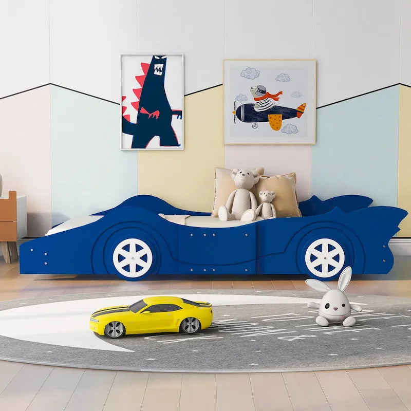 Race Car-shaped Platform Bed with Wheels
