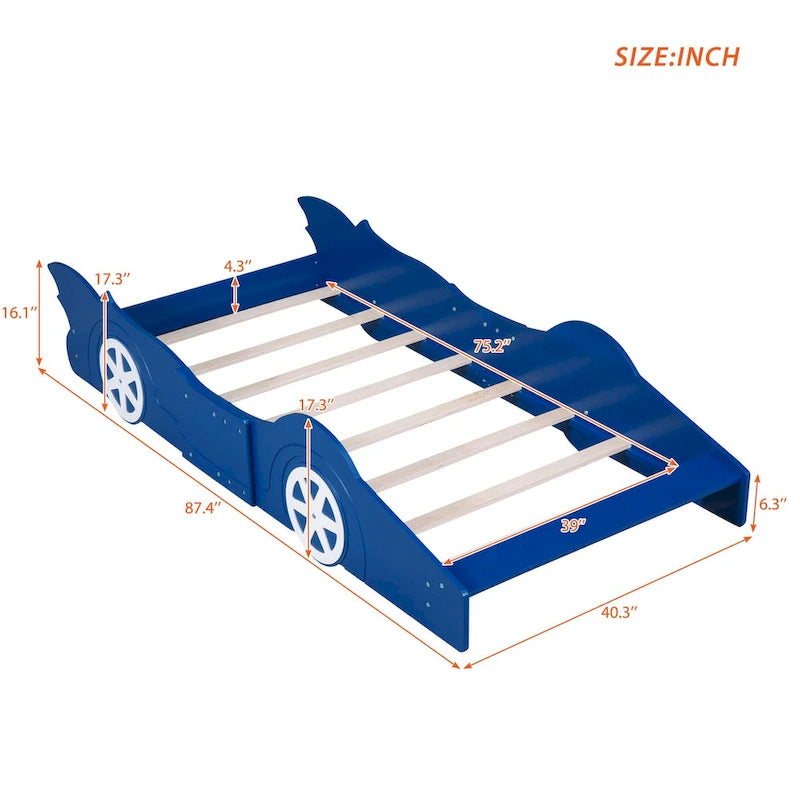 Lit plateforme en forme de voiture de course avec roulettes
