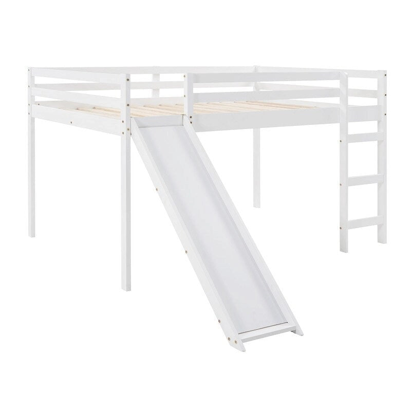 Lit mezzanine pour enfants avec toboggan, taille double, cadre de lit bas en bois avec échelle et espace spacieux en dessous, pour garçons et filles