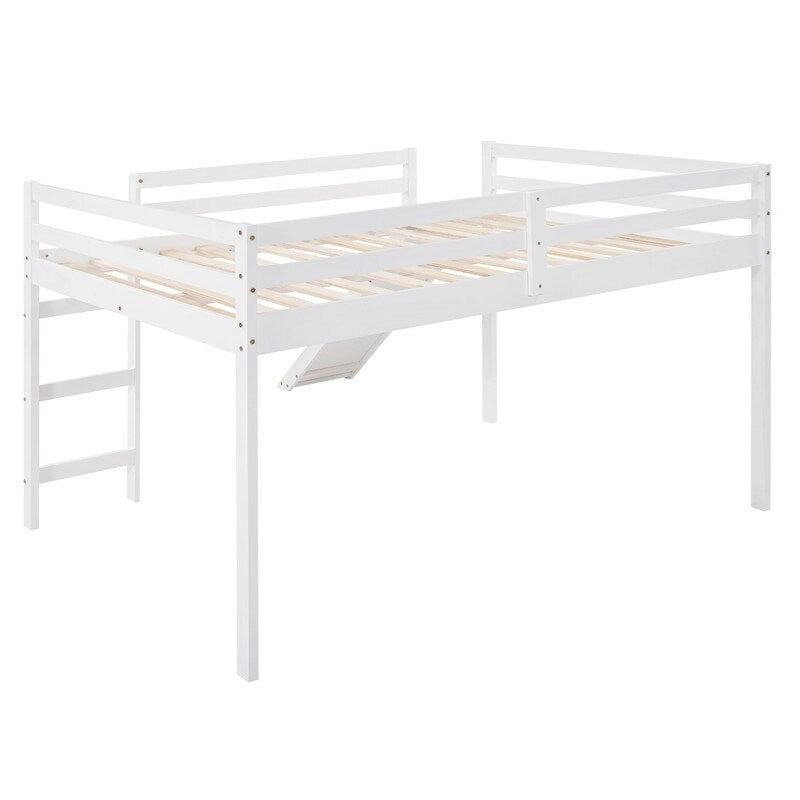 Lit mezzanine pour enfants avec toboggan, taille double, cadre de lit bas en bois avec échelle et espace spacieux en dessous, pour garçons et filles