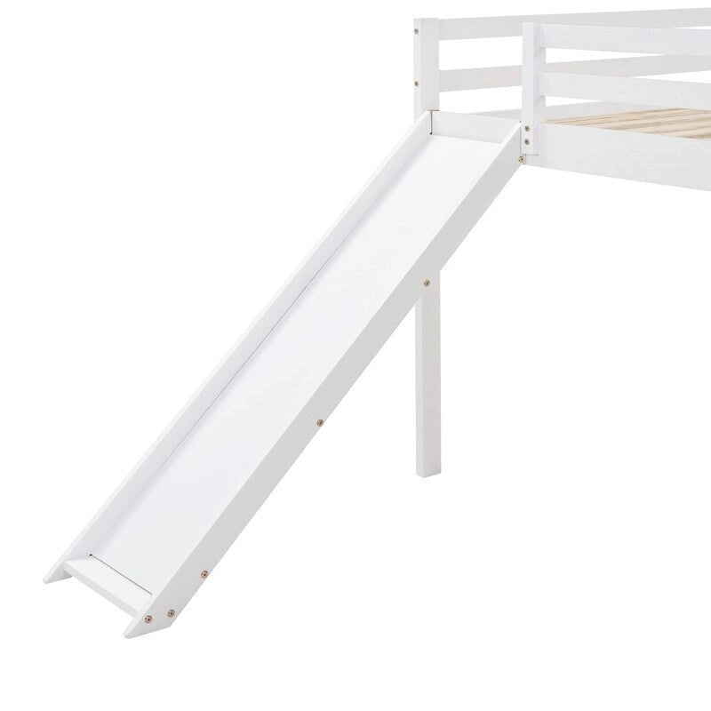 Lit mezzanine pour enfants avec toboggan, taille double, cadre de lit bas en bois avec échelle et espace spacieux en dessous, pour garçons et filles
