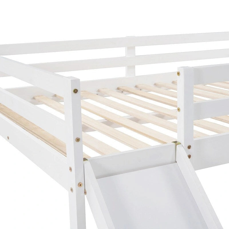 Lit mezzanine pour enfants avec toboggan, taille double, cadre de lit bas en bois avec échelle et espace spacieux en dessous, pour garçons et filles