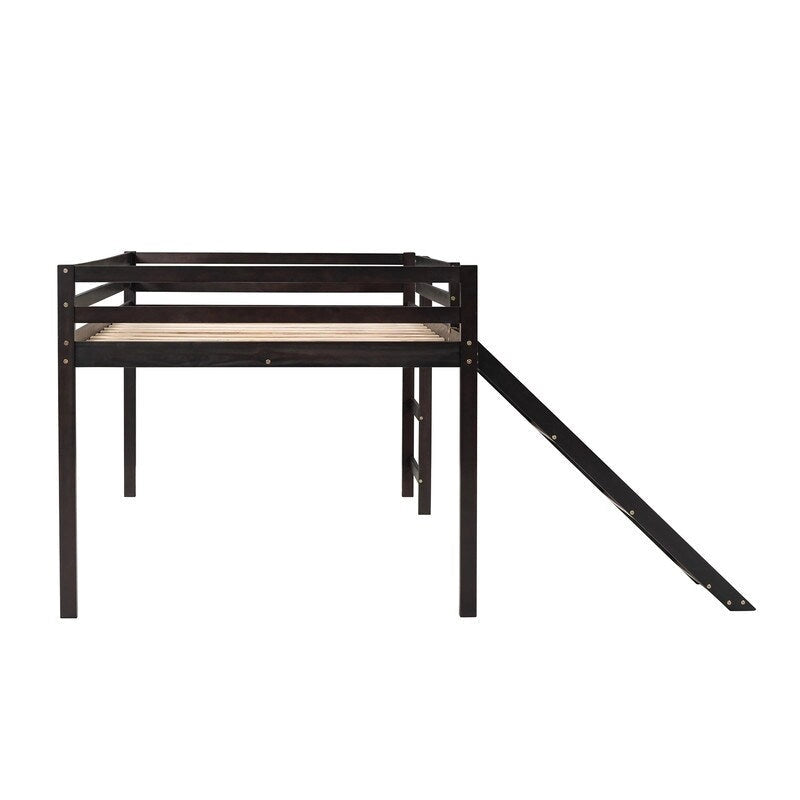 Lit mezzanine pour enfants avec toboggan, taille double, cadre de lit bas en bois avec échelle et espace spacieux en dessous, pour garçons et filles