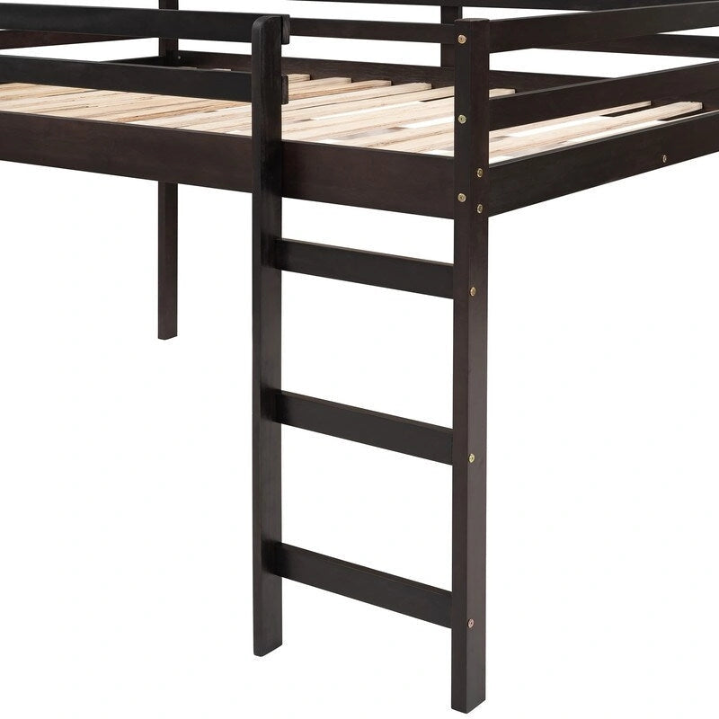 Lit mezzanine pour enfants avec toboggan, taille double, cadre de lit bas en bois avec échelle et espace spacieux en dessous, pour garçons et filles