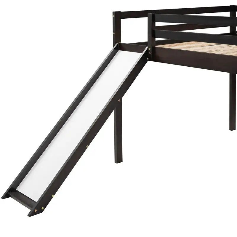 Lit mezzanine pour enfants avec toboggan, taille double, cadre de lit bas en bois avec échelle et espace spacieux en dessous, pour garçons et filles