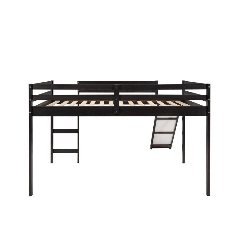 Lit mezzanine pour enfants avec toboggan, taille double, cadre de lit bas en bois avec échelle et espace spacieux en dessous, pour garçons et filles