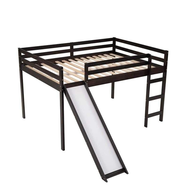 Lit mezzanine pour enfants avec toboggan, taille double, cadre de lit bas en bois avec échelle et espace spacieux en dessous, pour garçons et filles