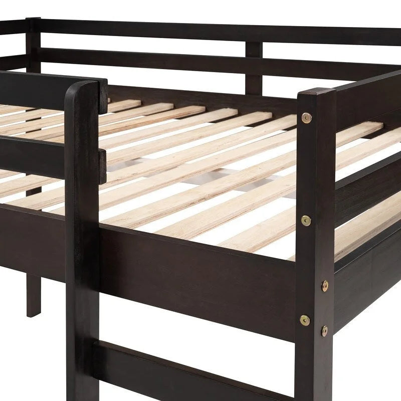 Lit mezzanine pour enfants avec toboggan, taille double, cadre de lit bas en bois avec échelle et espace spacieux en dessous, pour garçons et filles