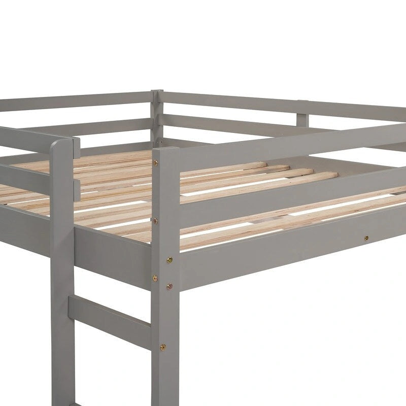 Lit mezzanine pour enfants avec toboggan, taille double, cadre de lit bas en bois avec échelle et espace spacieux en dessous, pour garçons et filles