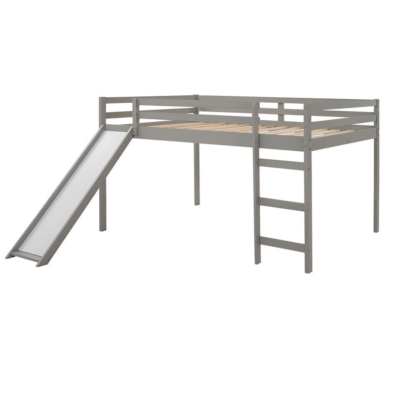 Lit mezzanine pour enfants avec toboggan, taille double, cadre de lit bas en bois avec échelle et espace spacieux en dessous, pour garçons et filles