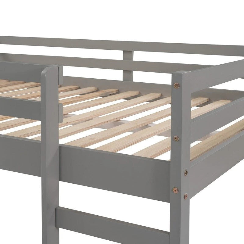 Lit mezzanine pour enfants avec toboggan, taille double, cadre de lit bas en bois avec échelle et espace spacieux en dessous, pour garçons et filles