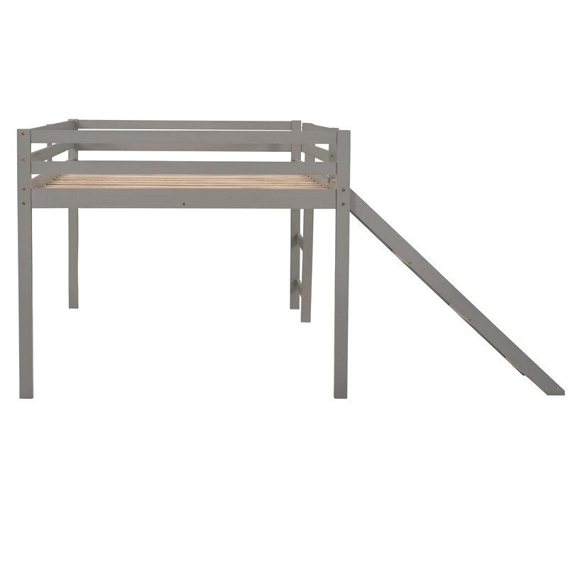 Lit mezzanine pour enfants avec toboggan, taille double, cadre de lit bas en bois avec échelle et espace spacieux en dessous, pour garçons et filles