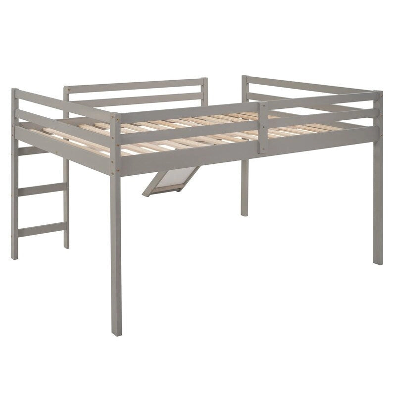 Lit mezzanine pour enfants avec toboggan, taille double, cadre de lit bas en bois avec échelle et espace spacieux en dessous, pour garçons et filles