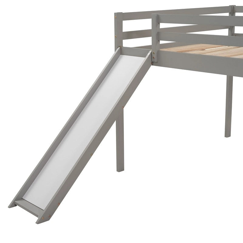 Lit mezzanine pour enfants avec toboggan, taille double, cadre de lit bas en bois avec échelle et espace spacieux en dessous, pour garçons et filles