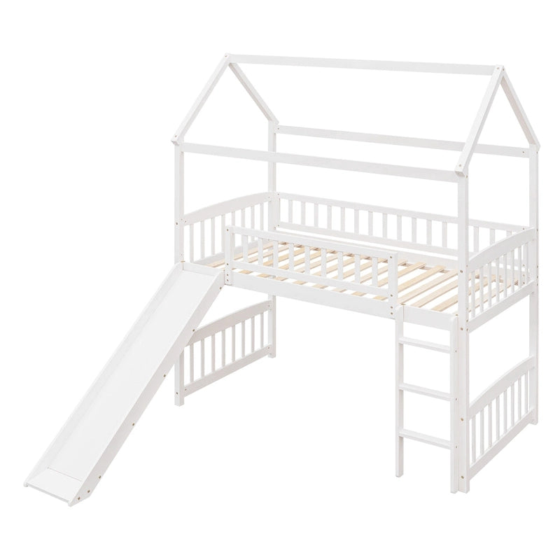 Lit cabane mezzanine avec toboggan, lit cabane avec toboggan