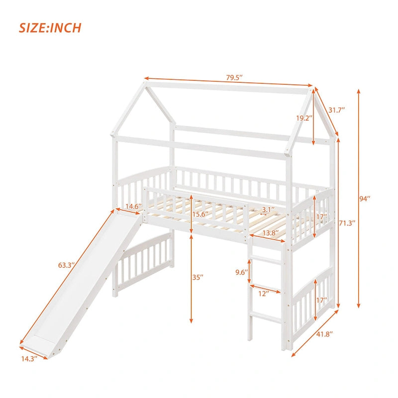 Lit cabane mezzanine avec toboggan, lit cabane avec toboggan