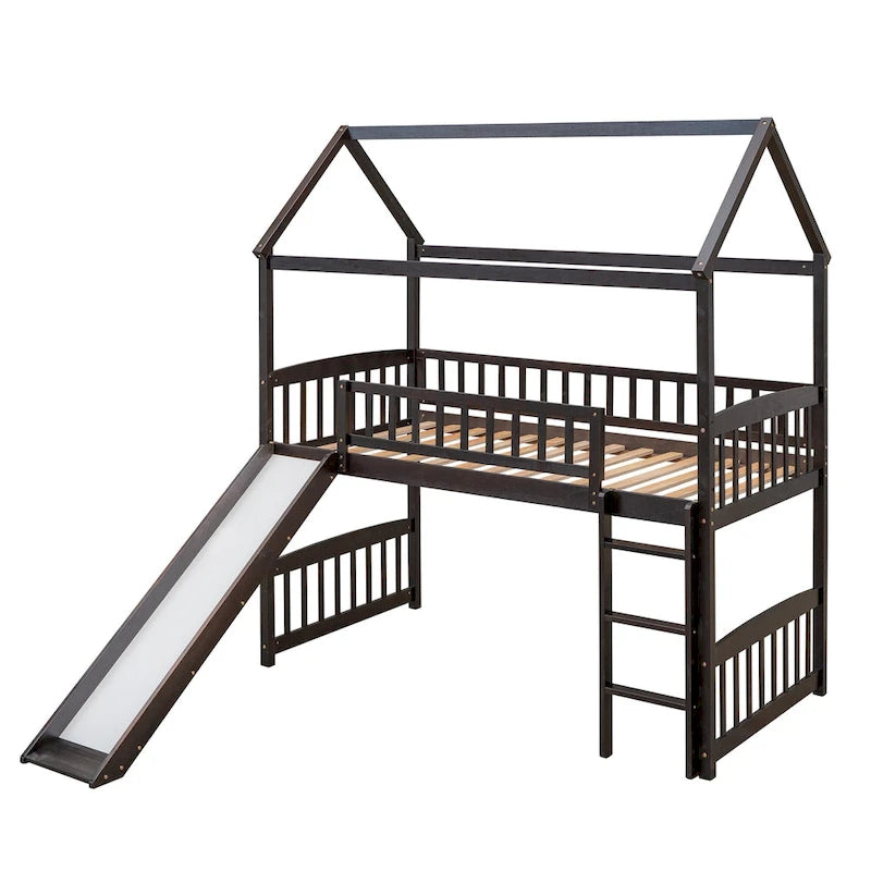 Lit cabane mezzanine avec toboggan, lit cabane avec toboggan