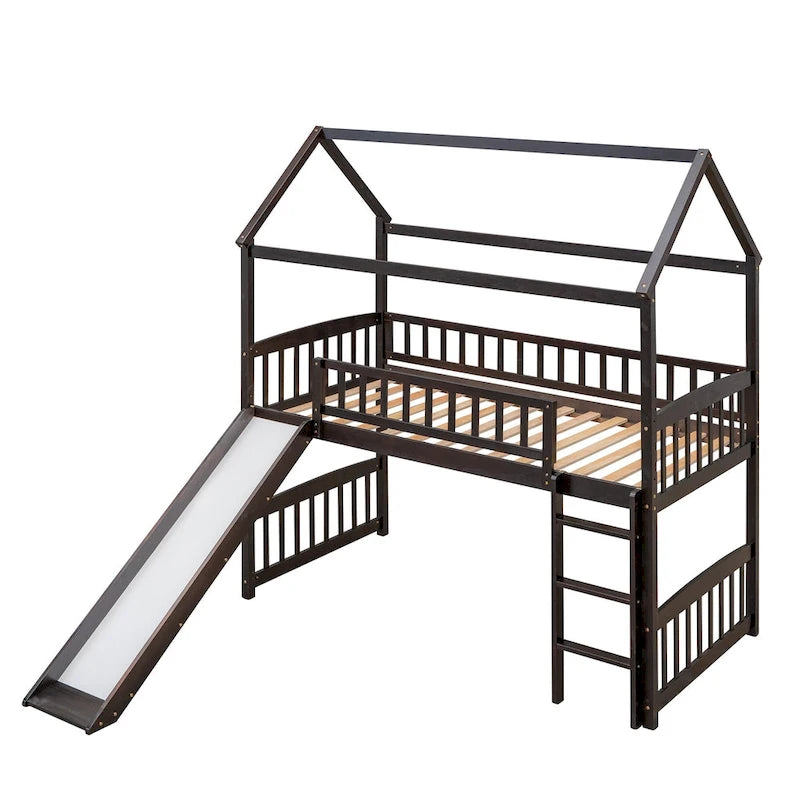 Lit cabane mezzanine avec toboggan, lit cabane avec toboggan