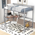 Lit mezzanine métallique une place avec bureau et étagère en L