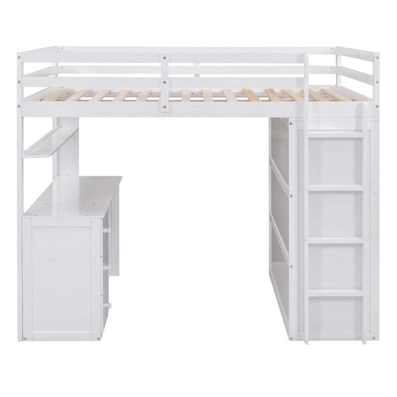 Lit mezzanine pleine grandeur avec tiroirs, bureau et armoire-Gris