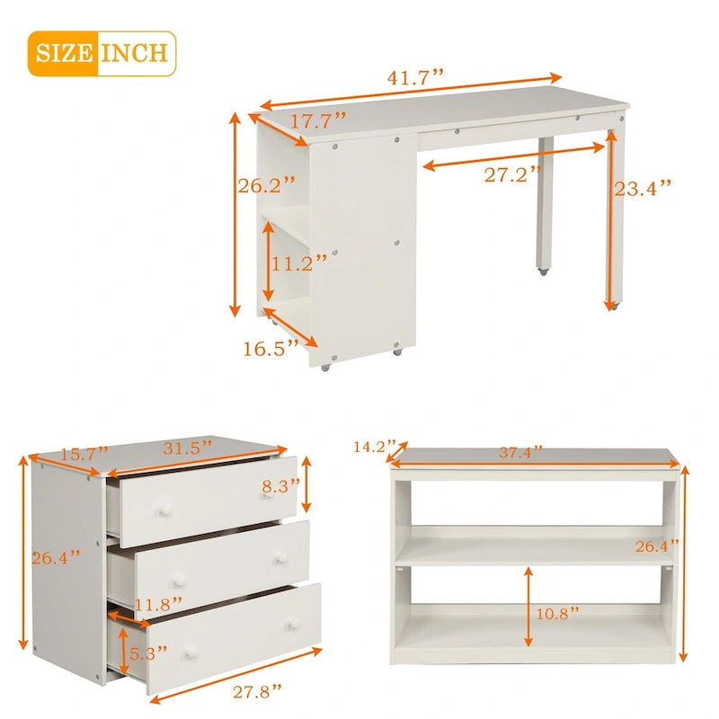 Lit mezzanine double bas avec armoire et bureau portable roulant - Espresso