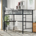 Lit mezzanine double en métal avec bureau, échelle et barrières de sécurité