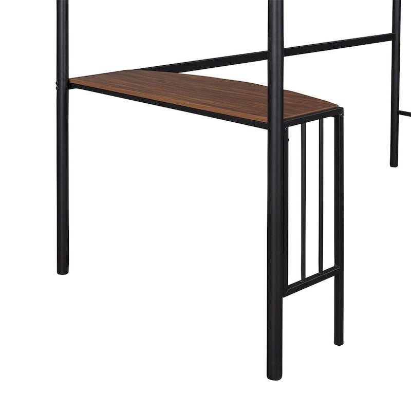 Lit mezzanine double en métal avec bureau, échelle et barrières de sécurité
