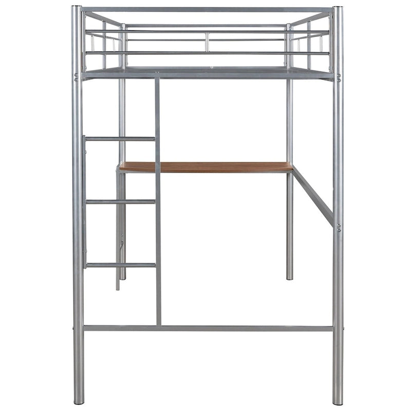 Lit mezzanine double en métal avec bureau, échelle et barrières de sécurité