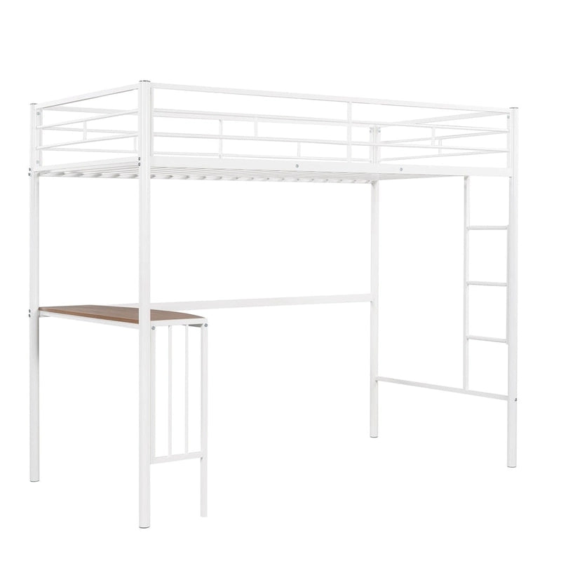 Lit mezzanine double en métal avec bureau, échelle et barrières de sécurité