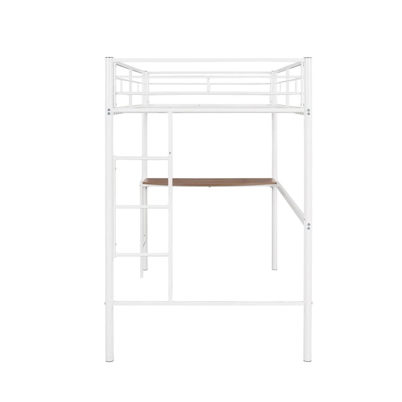 Lit mezzanine double en métal avec bureau, échelle et barrières de sécurité
