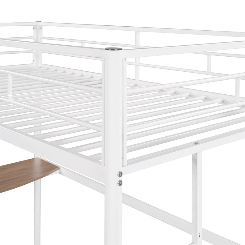 Lit mezzanine double en métal avec bureau, échelle et barrières de sécurité