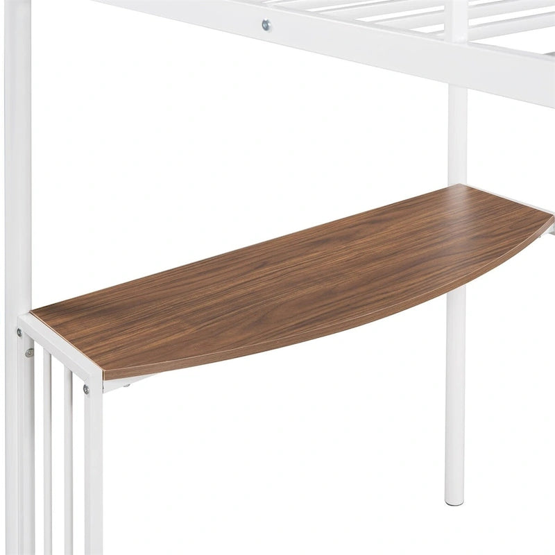 Lit mezzanine double en métal avec bureau, échelle et barrières de sécurité