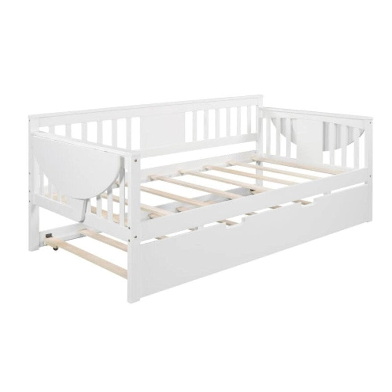 Lit de repos double en bois avec lit gigogne, blanc