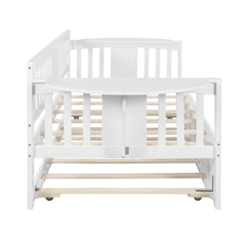 Lit de repos double en bois avec lit gigogne, blanc