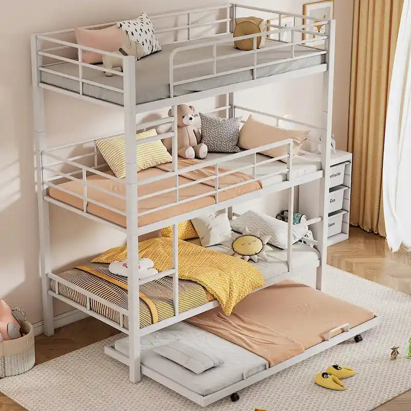 Lit superposé triple en métal avec tiroir-lit, taille double