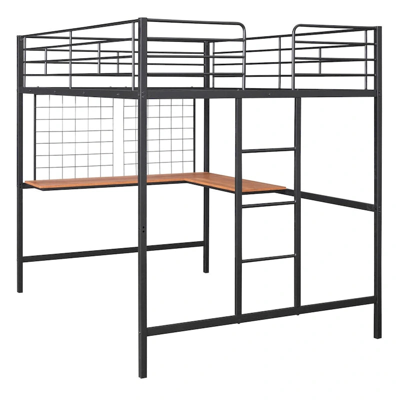 Lit mezzanine en métal avec bureau et grille métallique
