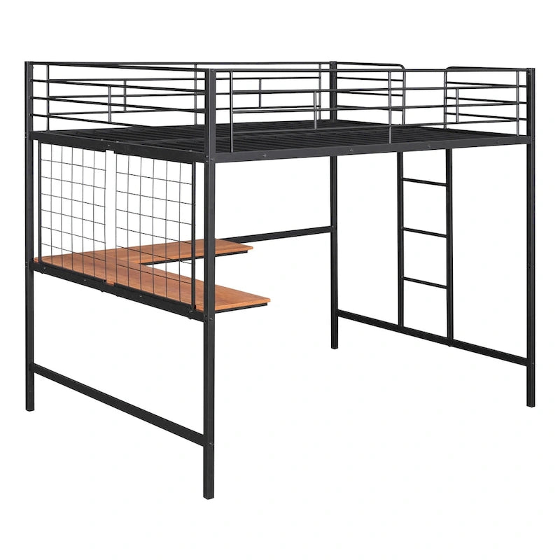 Lit mezzanine en métal avec bureau et grille métallique