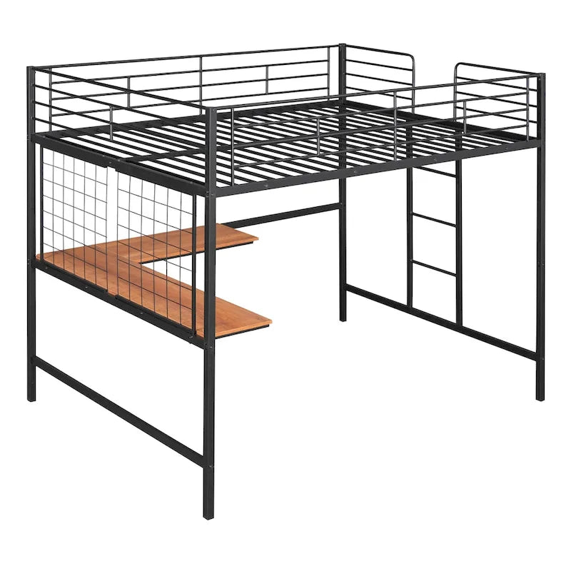 Lit mezzanine en métal avec bureau et grille métallique