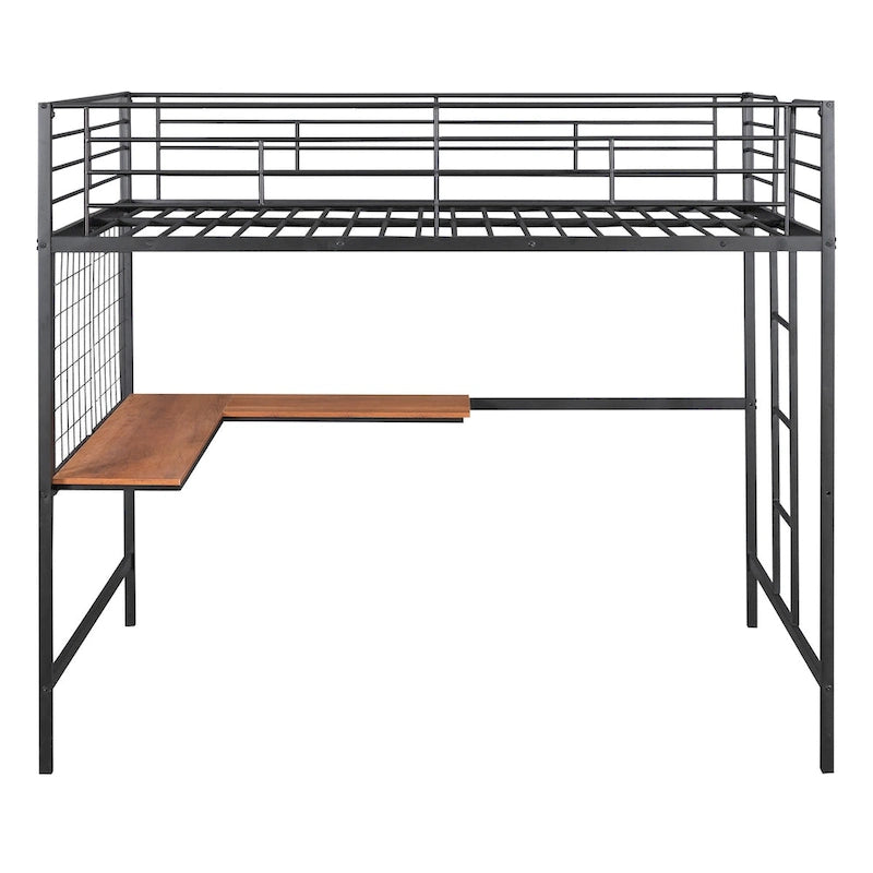 Lit mezzanine en métal avec bureau et grille métallique