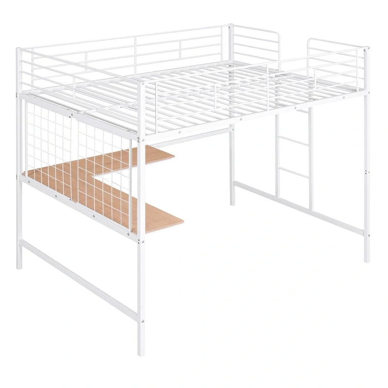 Lit mezzanine en métal avec bureau et grille métallique