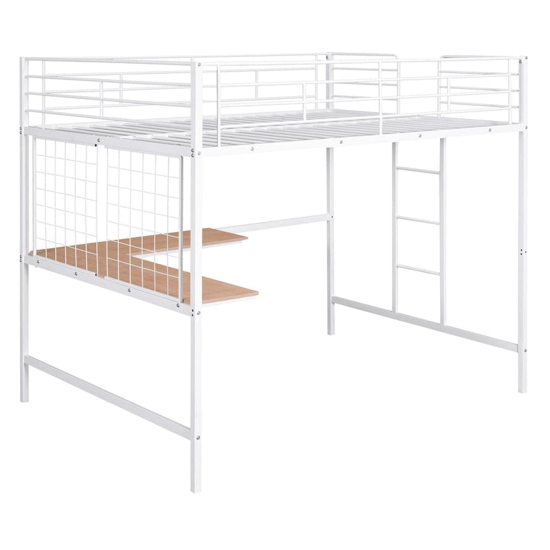 Lit mezzanine en métal avec bureau et grille métallique