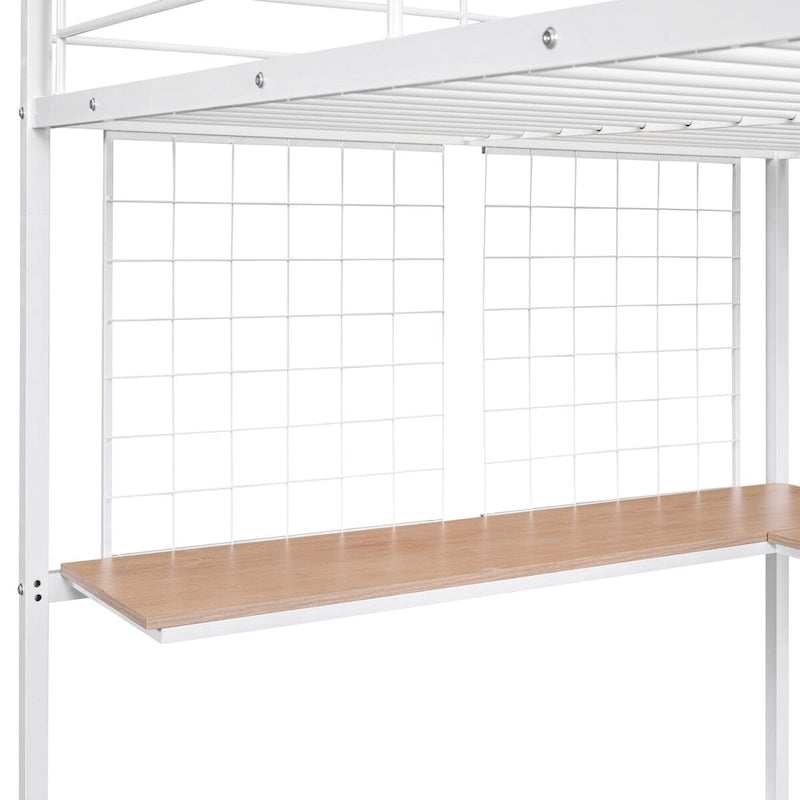 Lit mezzanine en métal avec bureau et grille métallique