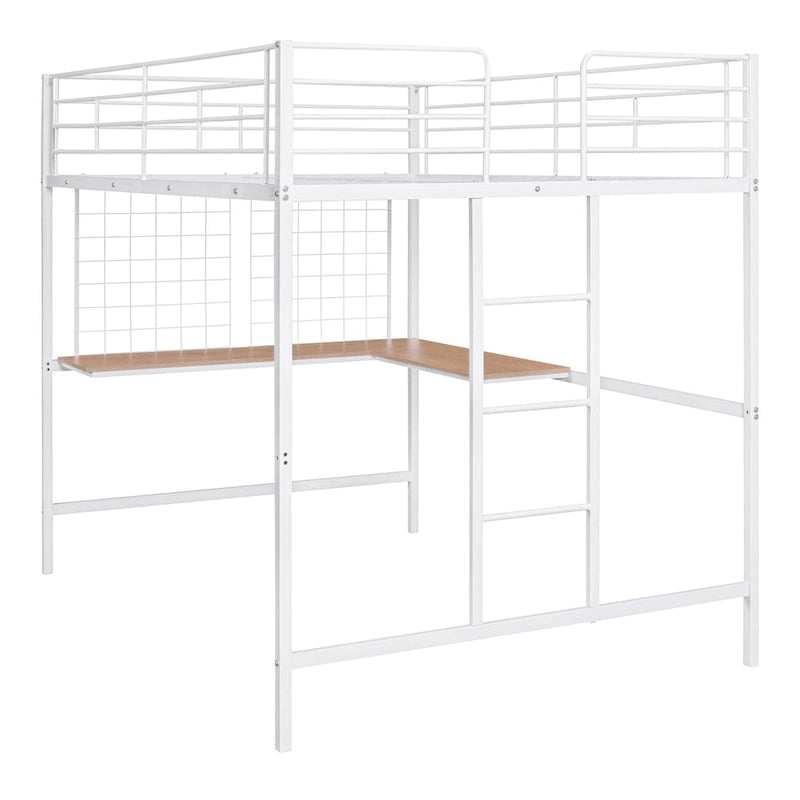 Lit mezzanine en métal avec bureau et grille métallique